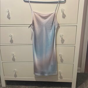 NWT Babaton Rose/Powder Blue Strap Mini Dress Size S. Adjustable Straps